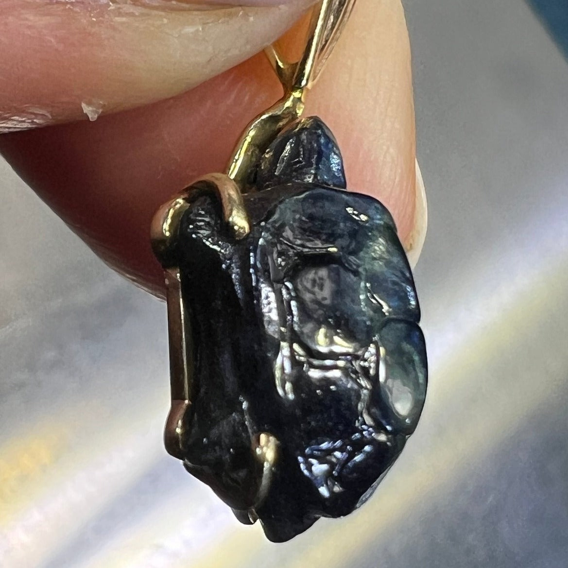 14k Gold Carved Blue Sapphire TURTLE Pendant **Video**