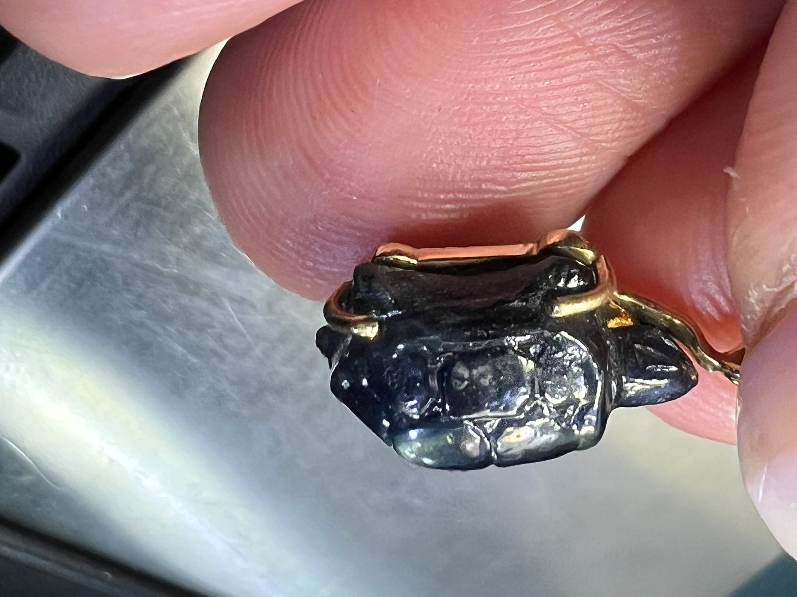 14k Gold Carved Blue Sapphire TURTLE Pendant **Video**