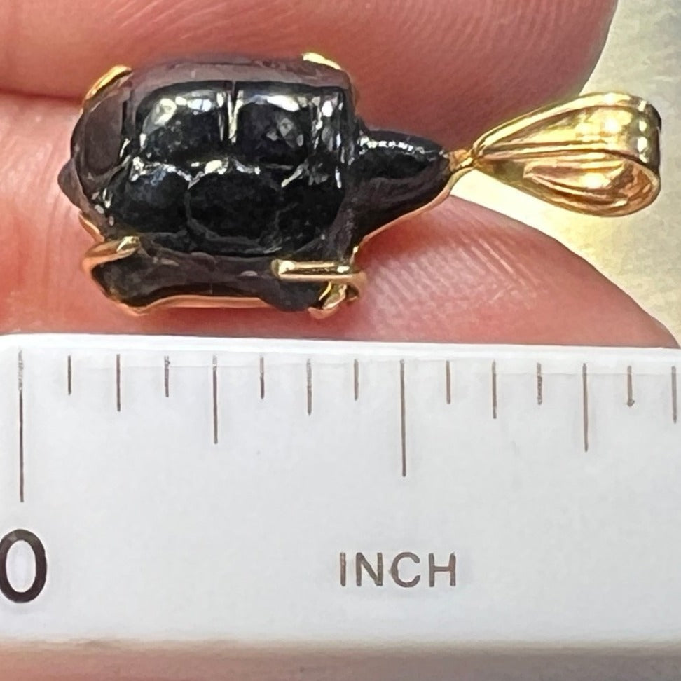 14k Gold Carved Blue Sapphire TURTLE Pendant **Video**