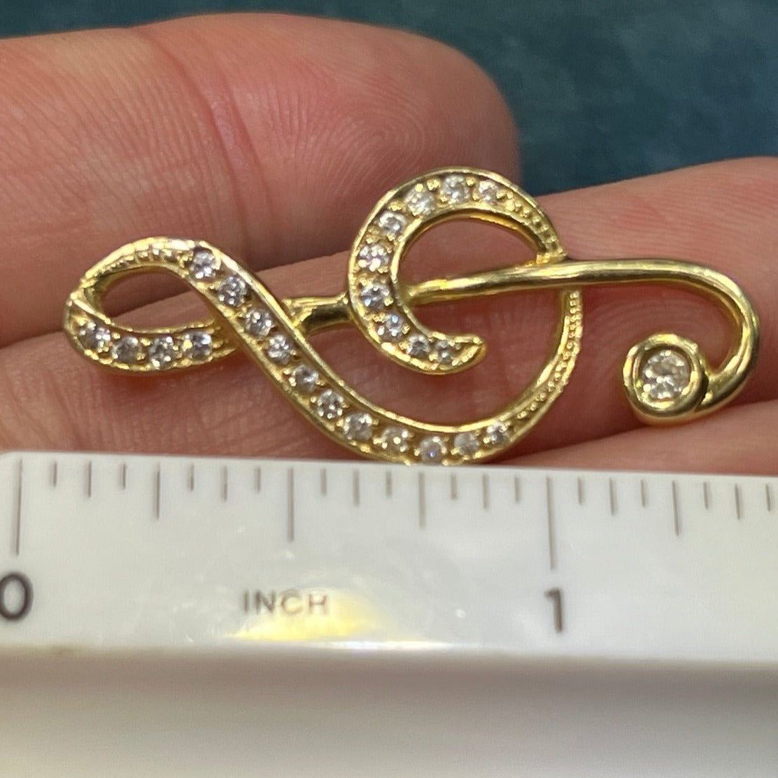 14k Gold Diamond Studded Treble Clef Pendant. 1.5" Music Lovers