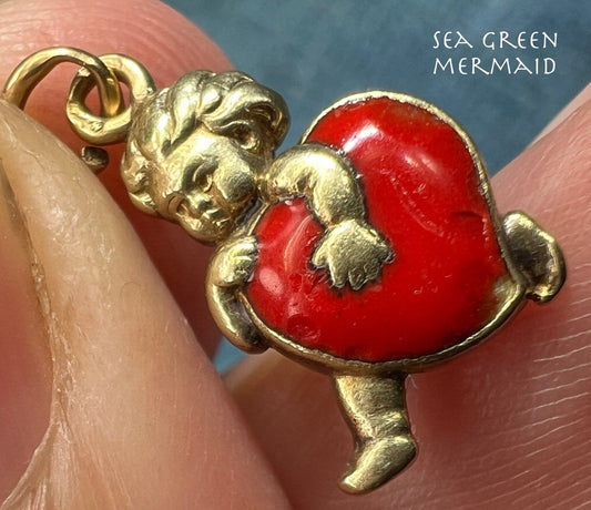 14k Gold Guardian Angel Cupid Pendant. Protect Your Heart! Tiny