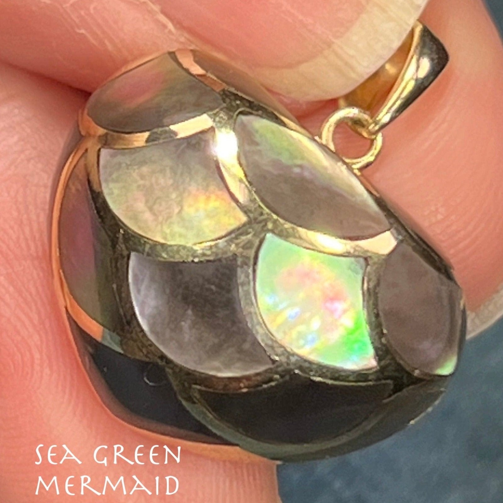 14k Gold Inlaid Black Shell MERMAID's HEART Pendant *Video*