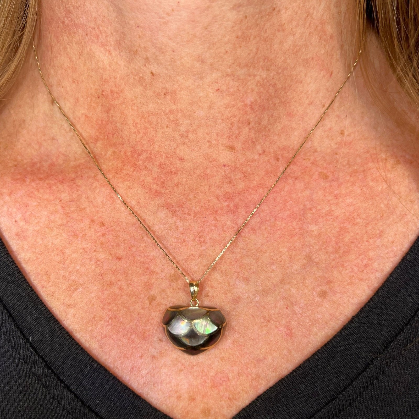 14k Gold Inlaid Black Shell MERMAID's HEART Pendant *Video*