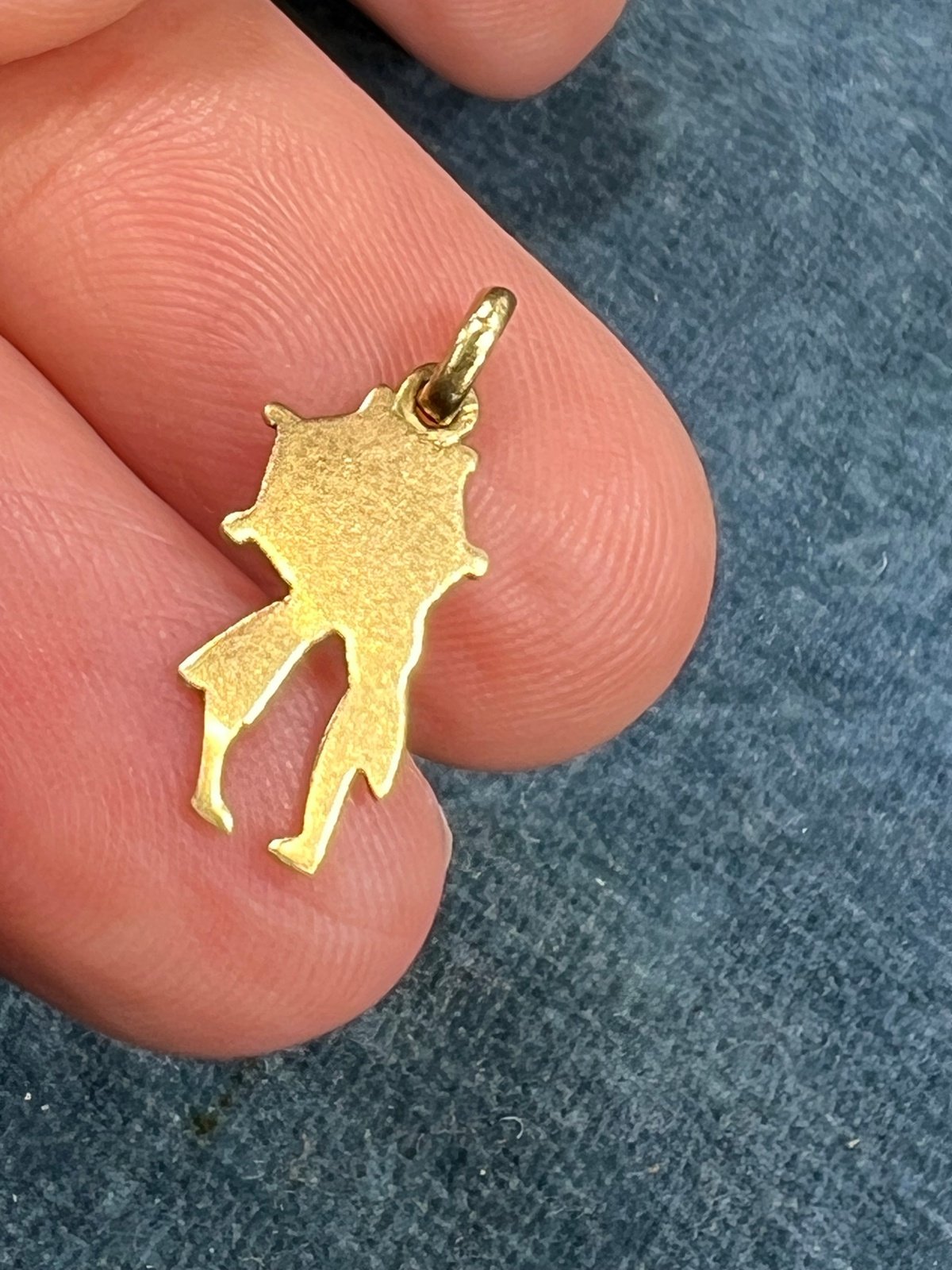 14k Gold "Kissing in the Rain" Under Red Umbrella Pendant. Tiny!