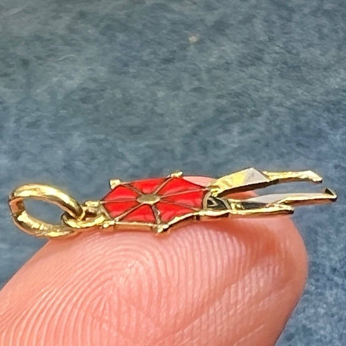 14k Gold "Kissing in the Rain" Under Red Umbrella Pendant. Tiny!