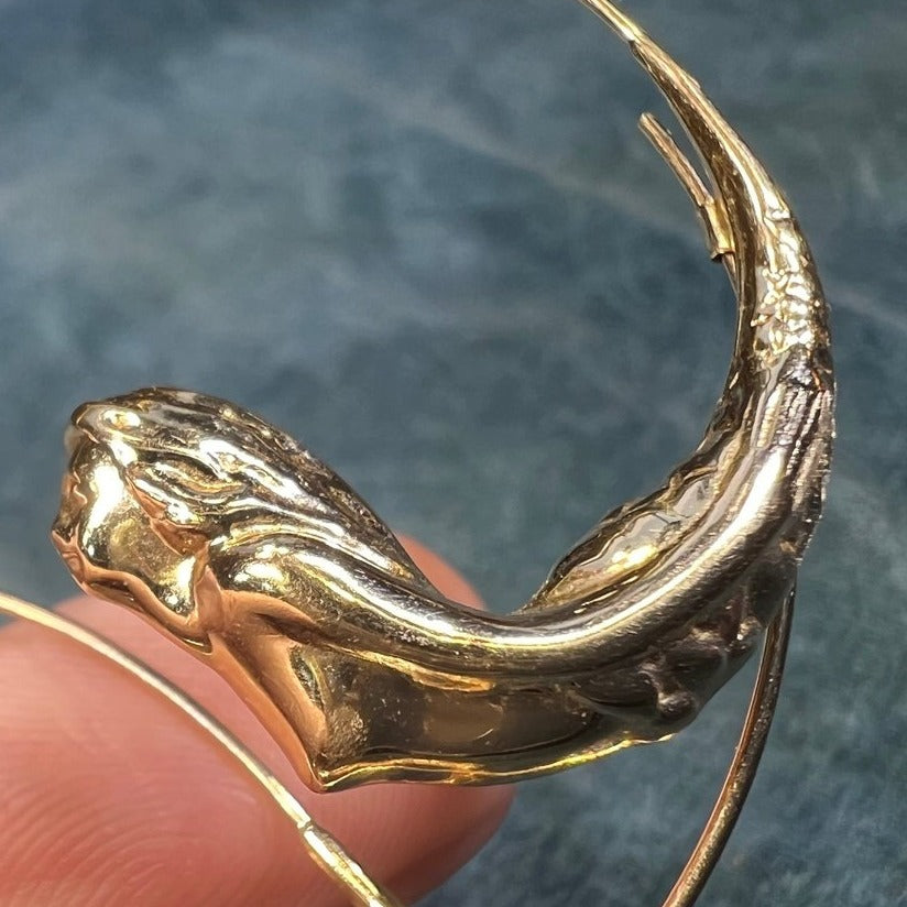 14k Gold MERMAID Runway Large Hoop Art Deco Earrings *VIDEO*