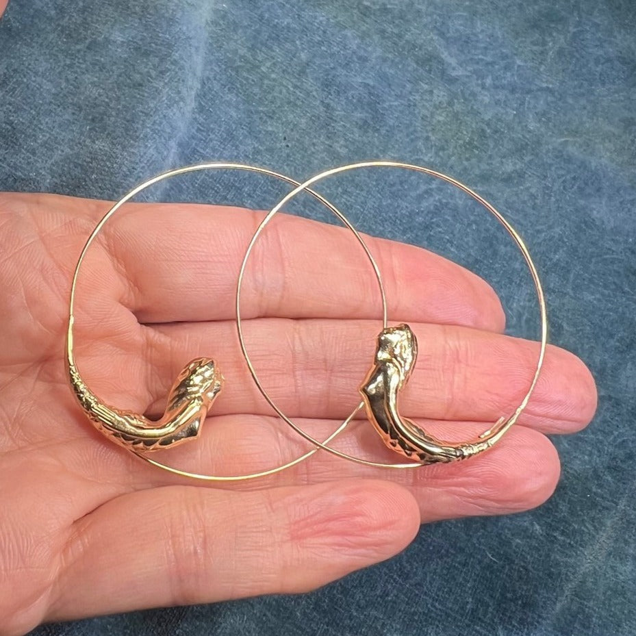 14k Gold MERMAID Runway Large Hoop Art Deco Earrings *VIDEO*