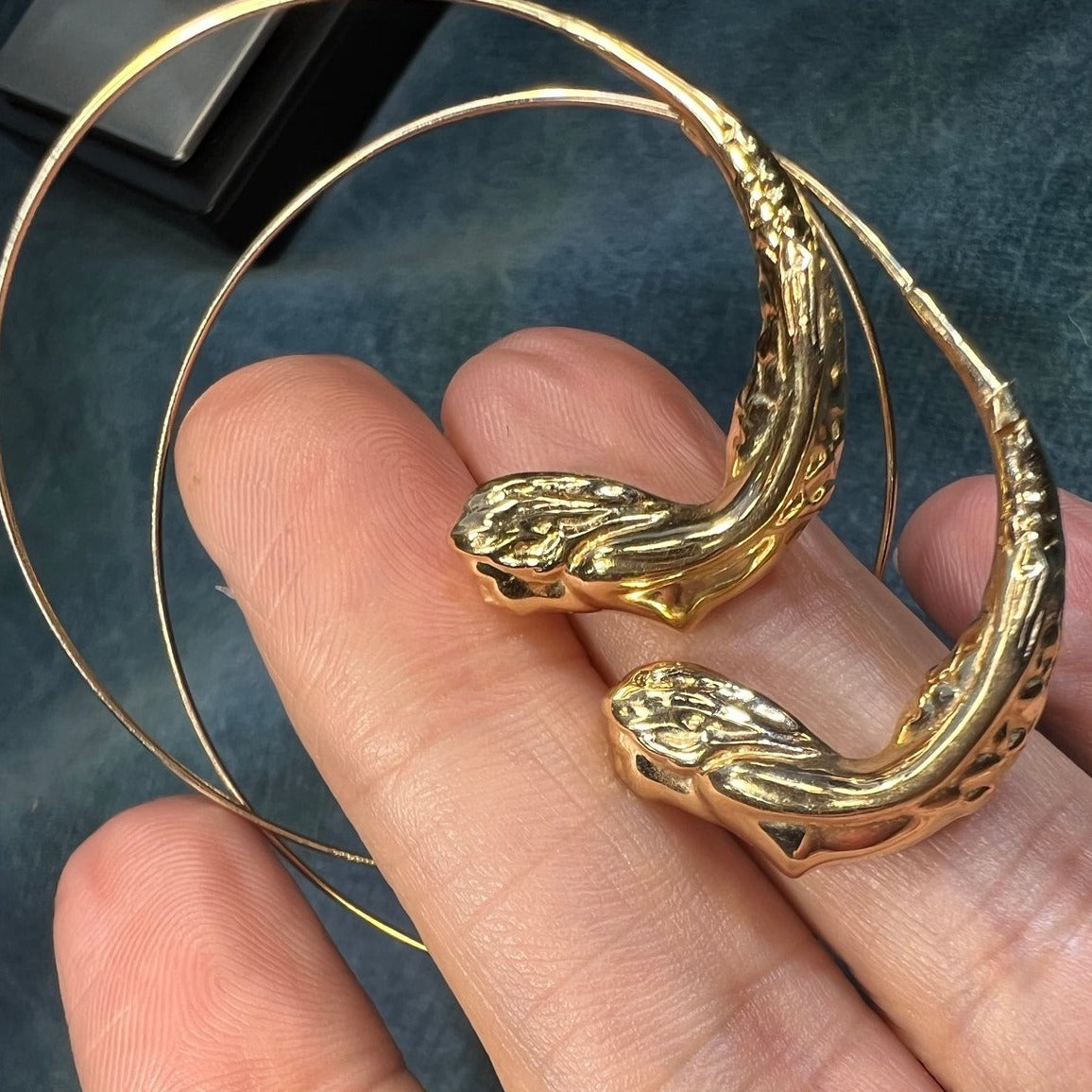 14k Gold MERMAID Runway Large Hoop Art Deco Earrings *VIDEO*