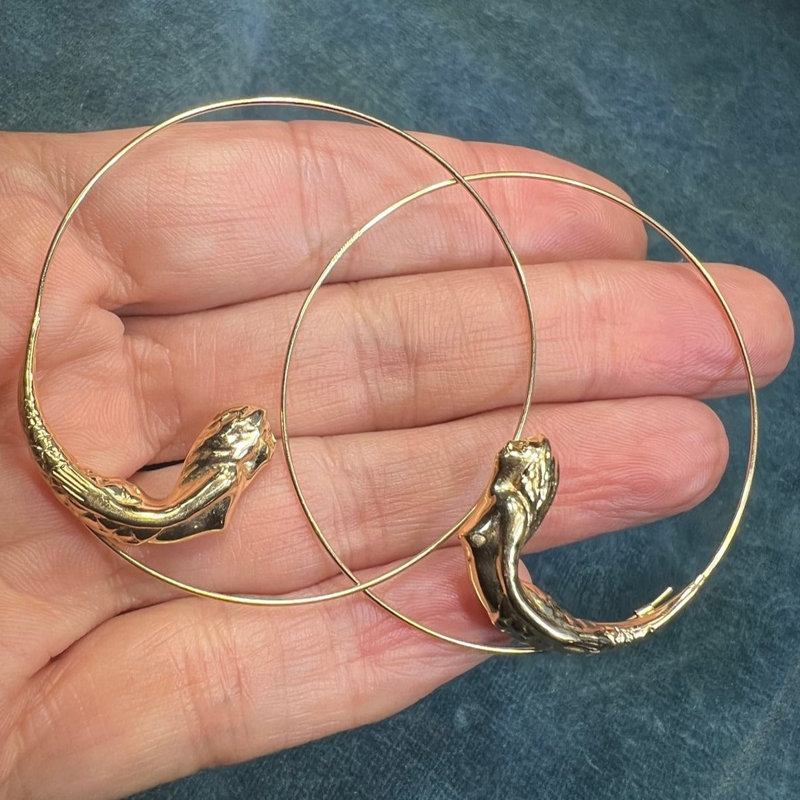 14k Gold MERMAID Runway Large Hoop Art Deco Earrings *VIDEO*