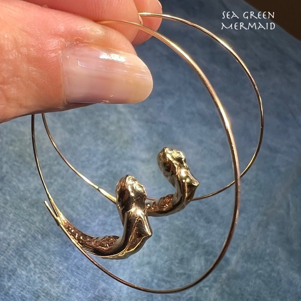 14k Gold MERMAID Runway Large Hoop Art Deco Earrings *VIDEO*