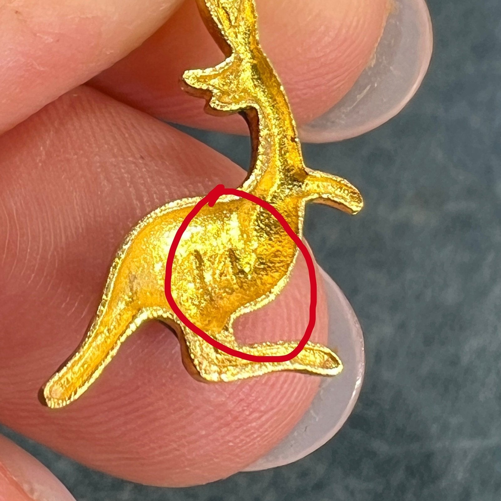 14k Gold Mama + Baby KANGAROO Pendant. Blue Enamel TINY!