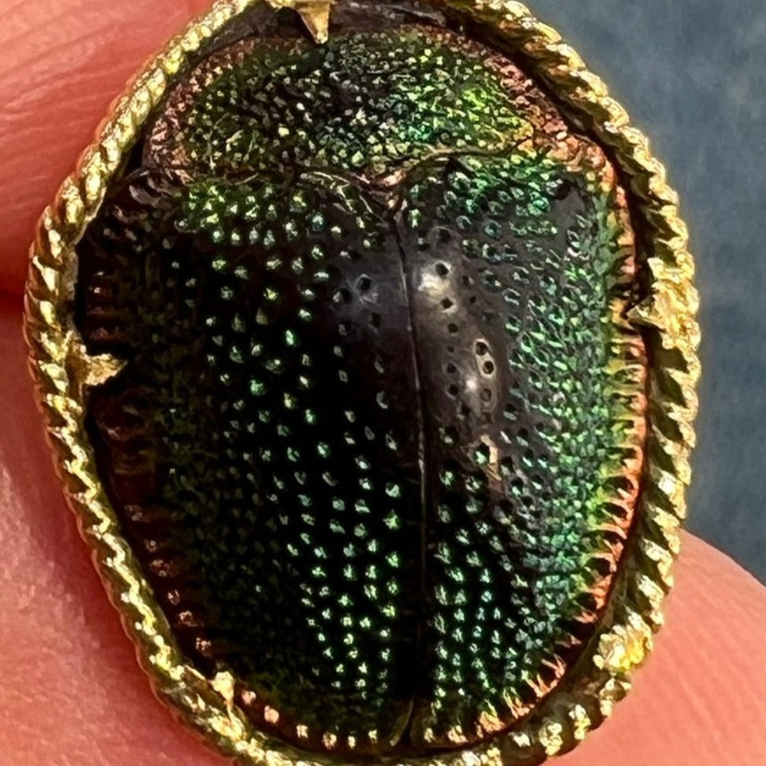 14k Gold Real SCARAB Egyptian Beetle Milgrain Pendant. Victorian A