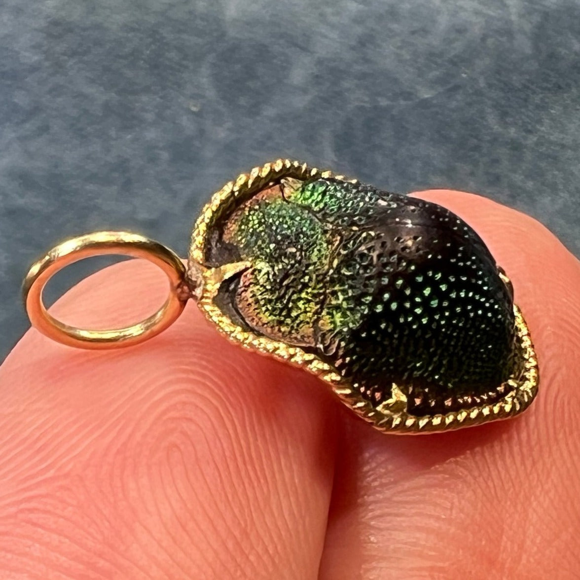 14k Gold Real SCARAB Egyptian Beetle Milgrain Pendant. Victorian A