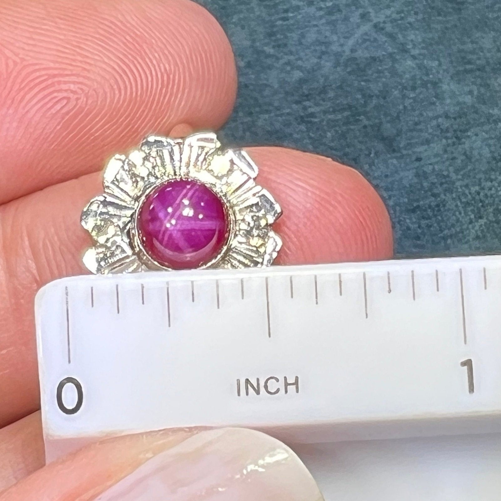 14k Gold Red Star Ruby Ring w Diamond Flower Halo *Video*