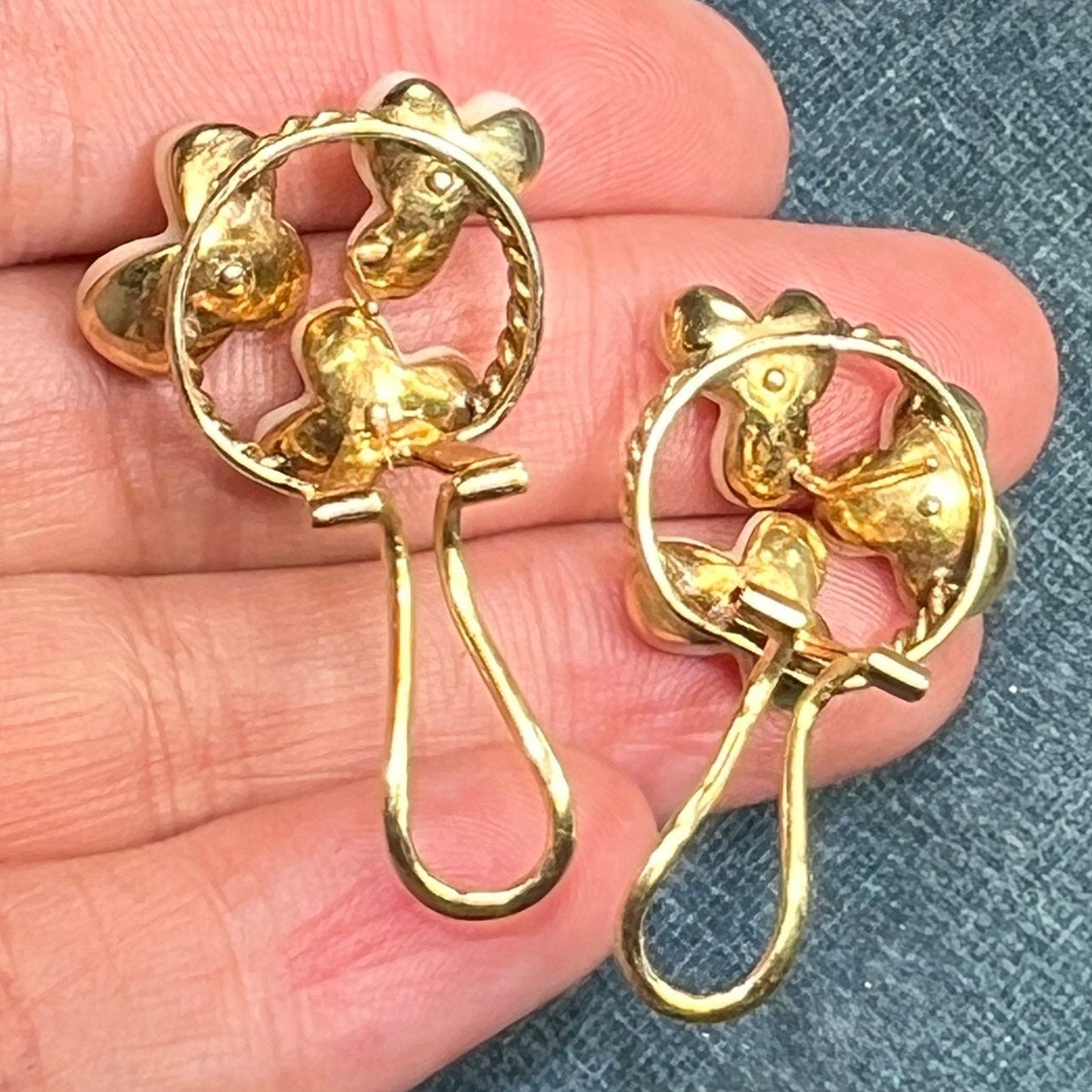 14k Gold Sapphire Ruby + Emerald Flower Omega Back Earrings. 10g + 3/4"