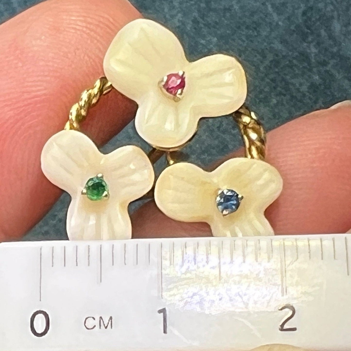 14k Gold Sapphire Ruby + Emerald Flower Omega Back Earrings. 10g + 3/4"