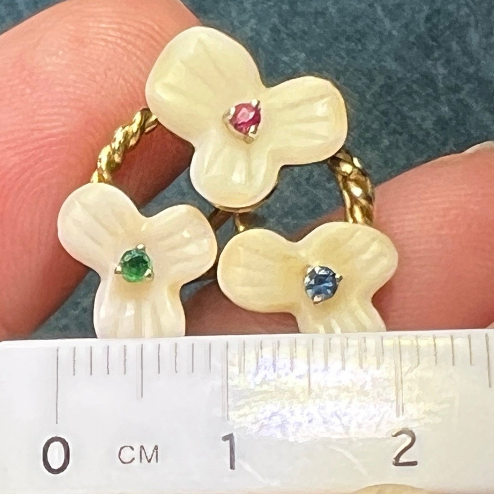 14k Gold Sapphire Ruby + Emerald Flower Omega Back Earrings. 10g + 3/4"