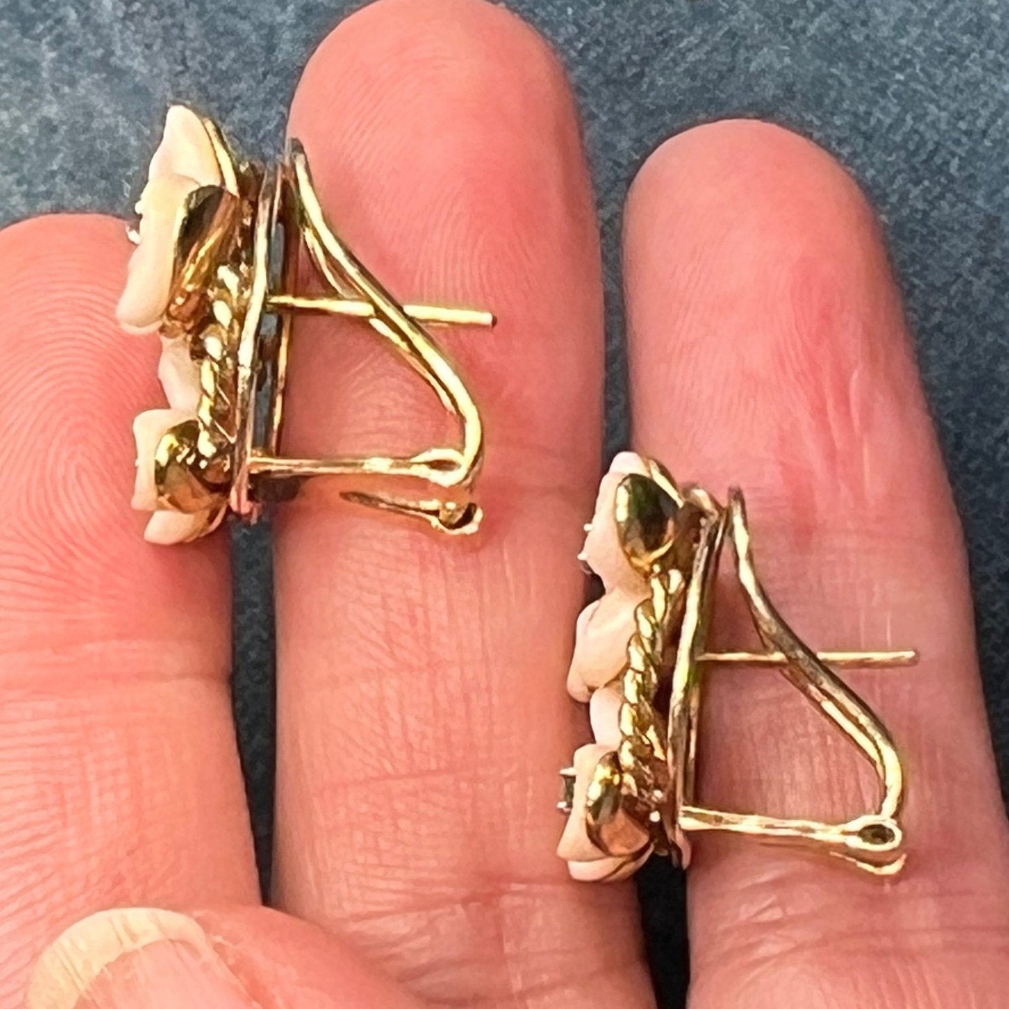 14k Gold Sapphire Ruby + Emerald Flower Omega Back Earrings. 10g + 3/4"