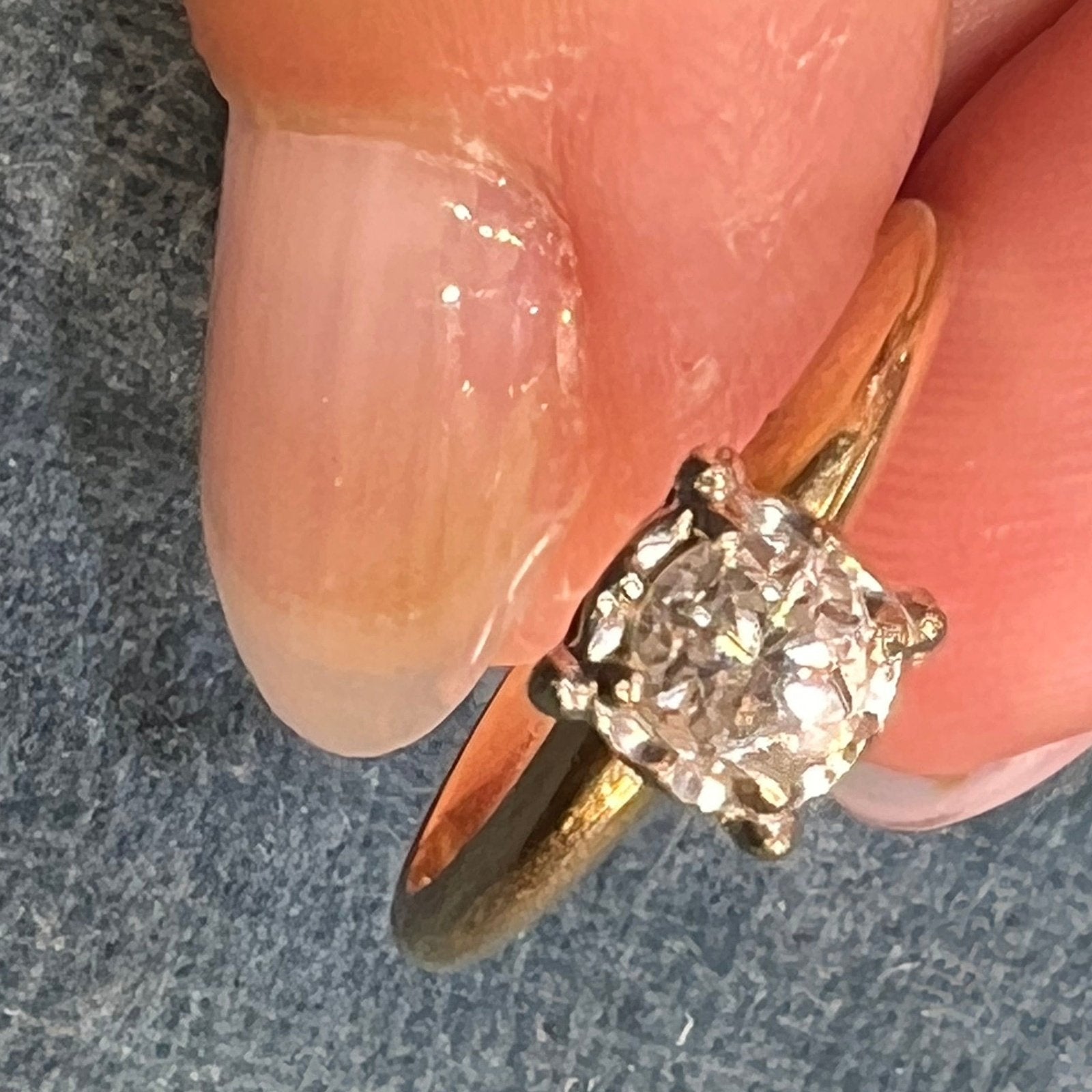 14k Gold Solitaire Diamond Engagement Ring. Classic Antique