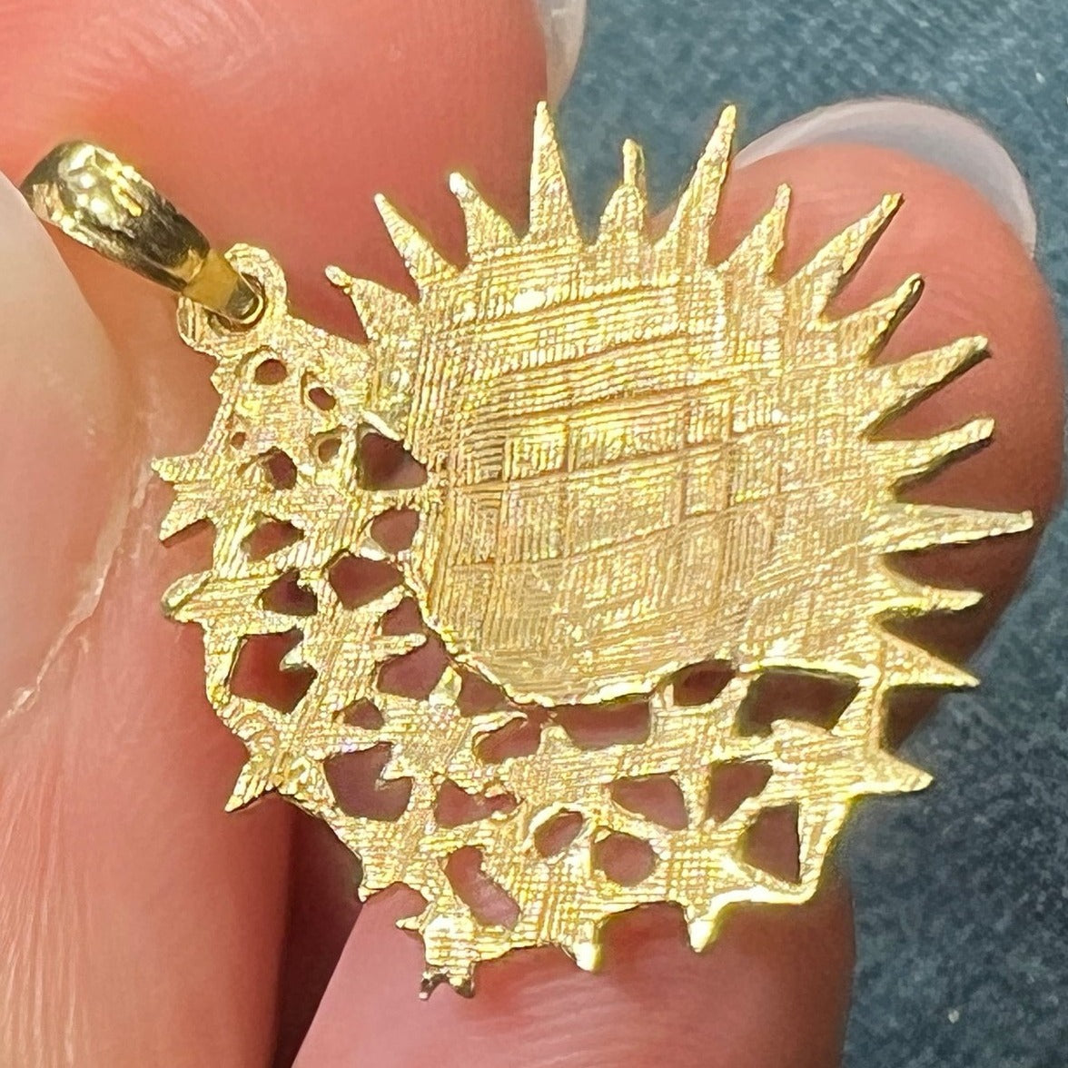 14k Gold Sun/Moon Face Pendant w Star Shower. Medallion 1"