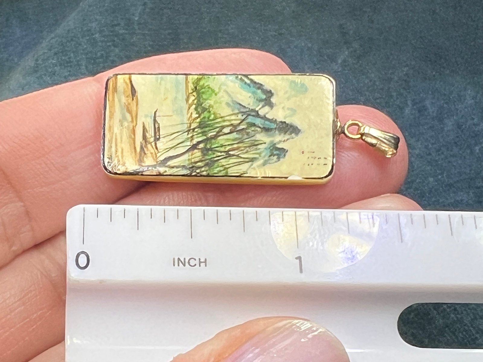 14k Gold TINY Japanese Scroll Painting Pendant. Mother of Pearl *Video*