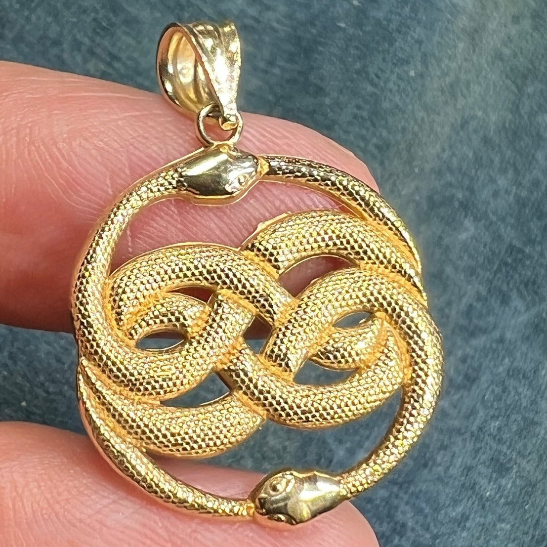 14k Gold Victorian Love Knot Double SNAKE Pendant. Medallion