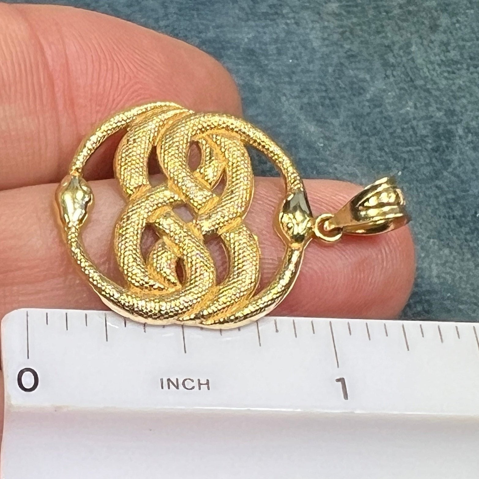 14k Gold Victorian Love Knot Double SNAKE Pendant. Medallion