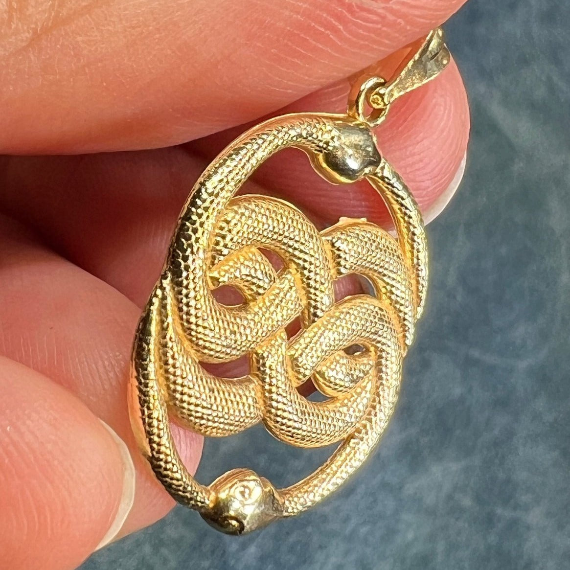 14k Gold Victorian Love Knot Double SNAKE Pendant. Medallion