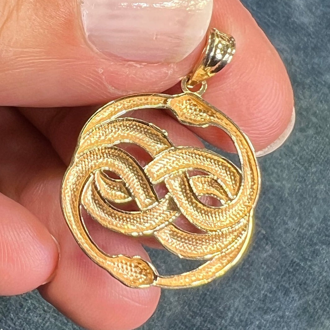 14k Gold Victorian Love Knot Double SNAKE Pendant. Medallion