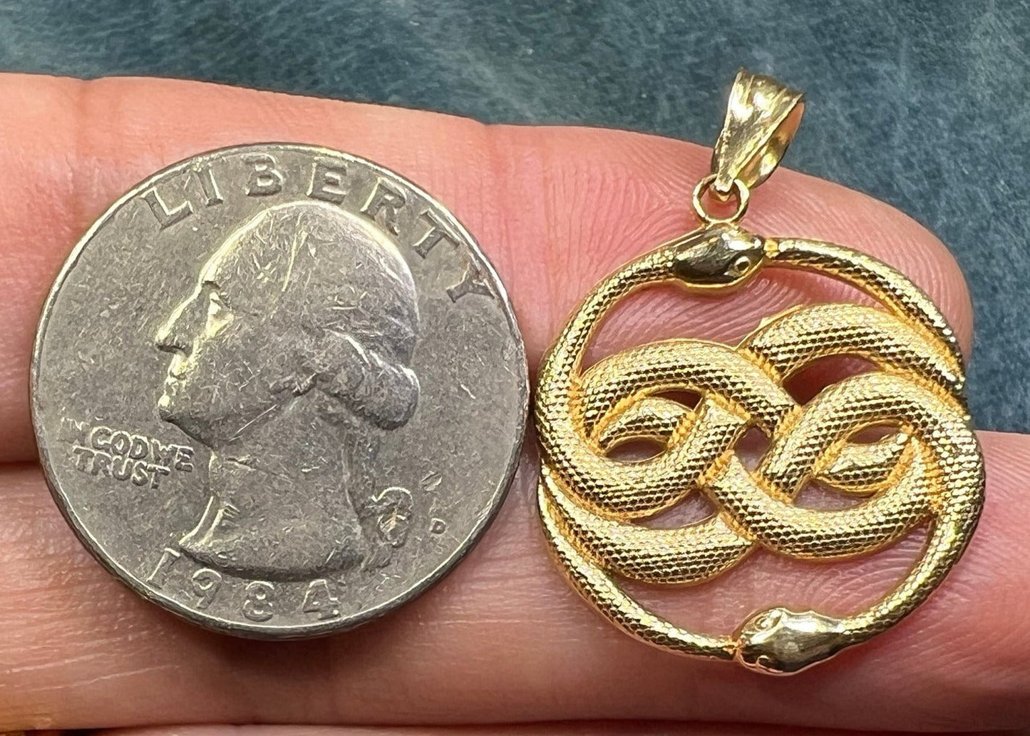 14k Gold Victorian Love Knot Double SNAKE Pendant. Medallion