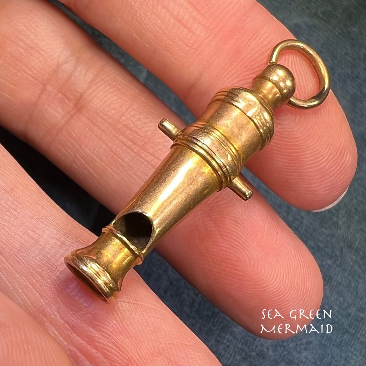 14k Gold Victorian Whistle Watch Fob Pendant. Works!