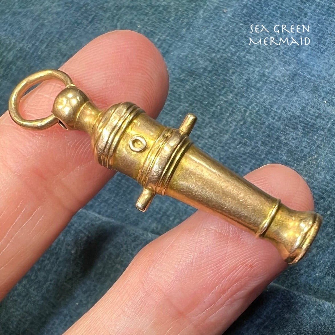 14k Gold Victorian Whistle Watch Fob Pendant. Works!