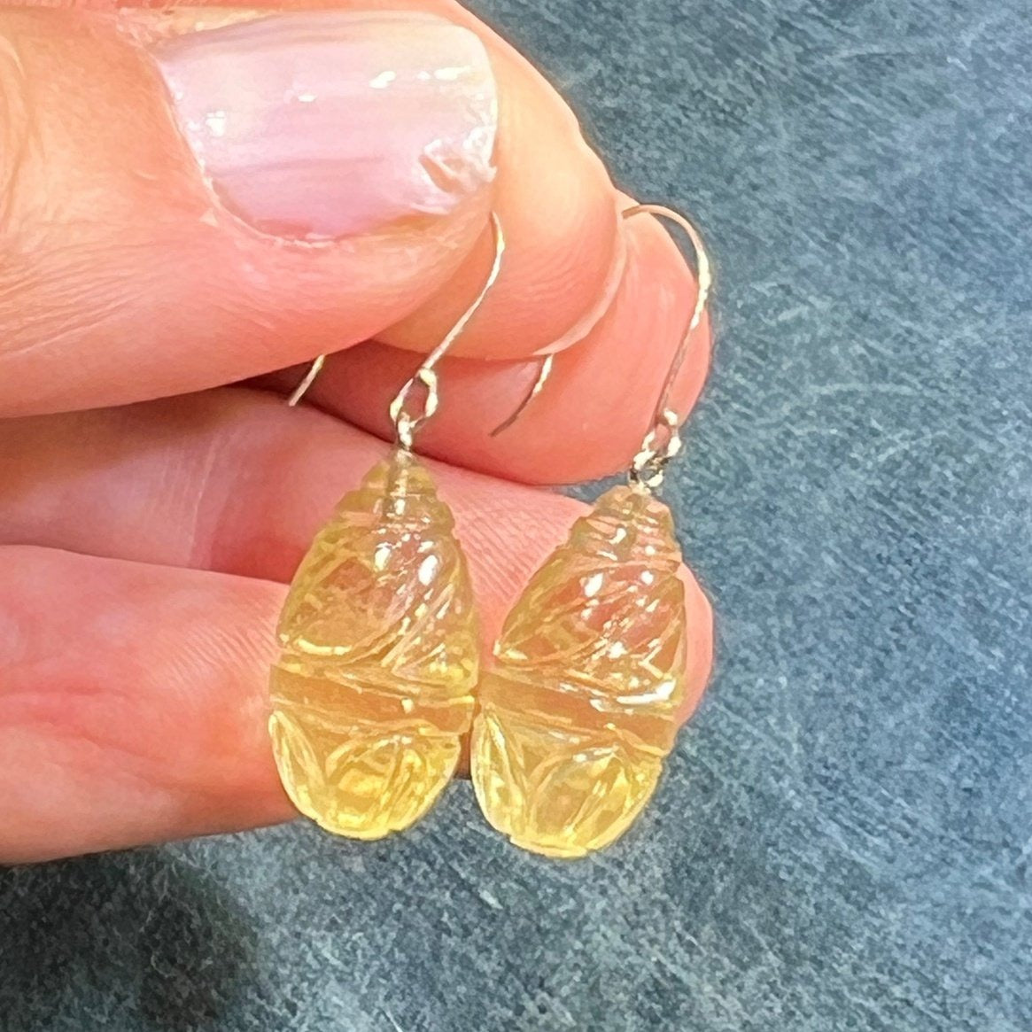 14k White Gold Carved Lemon Citrine Baton Dangle Earrings *Video*