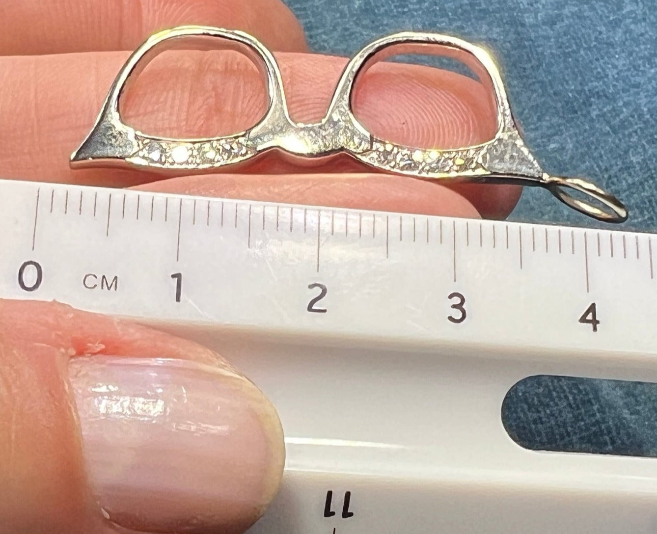 14k White Gold & Diamond Frame CAT-EYE GLASSES Pendant. 1.6"