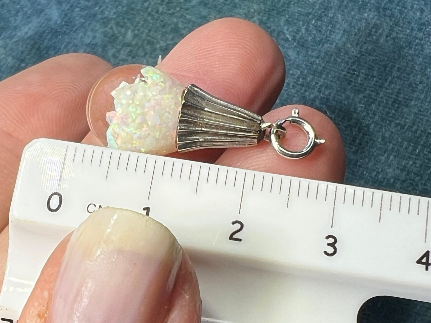 14k White Gold FLOATING OPAL Snow Globe Pendant. Ribbed **Video**