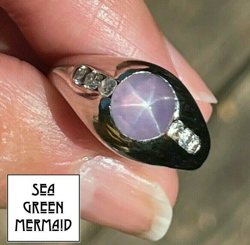 14k White Gold 3 Ct Lavender Pink Star Sapphire Ring w Diamonds **VIDEO**_21_380