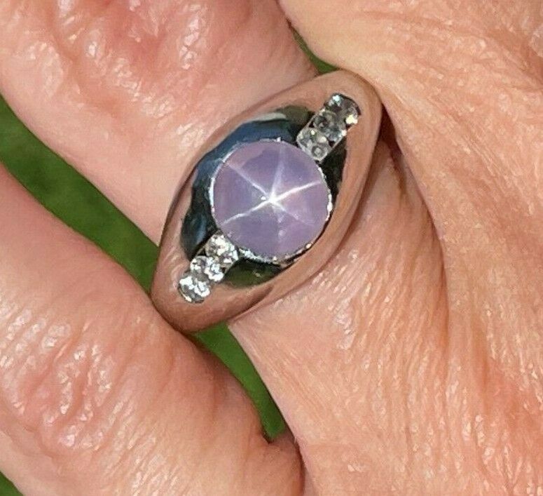 14k White Gold 3 Ct Lavender Pink Star Sapphire Ring w Diamonds **VIDEO**_21_380