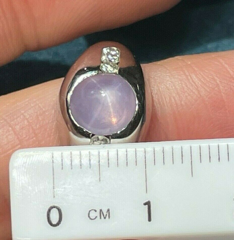 14k White Gold 3 Ct Lavender Pink Star Sapphire Ring w Diamonds **VIDEO**_21_380