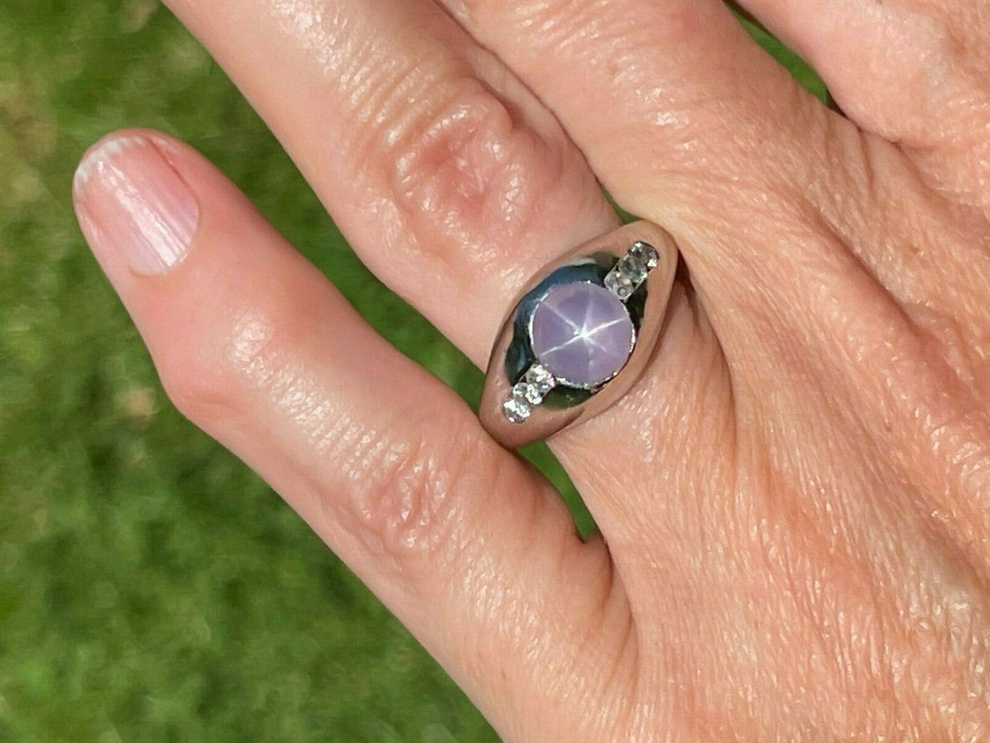 14k White Gold 3 Ct Lavender Pink Star Sapphire Ring w Diamonds **VIDEO**_21_380