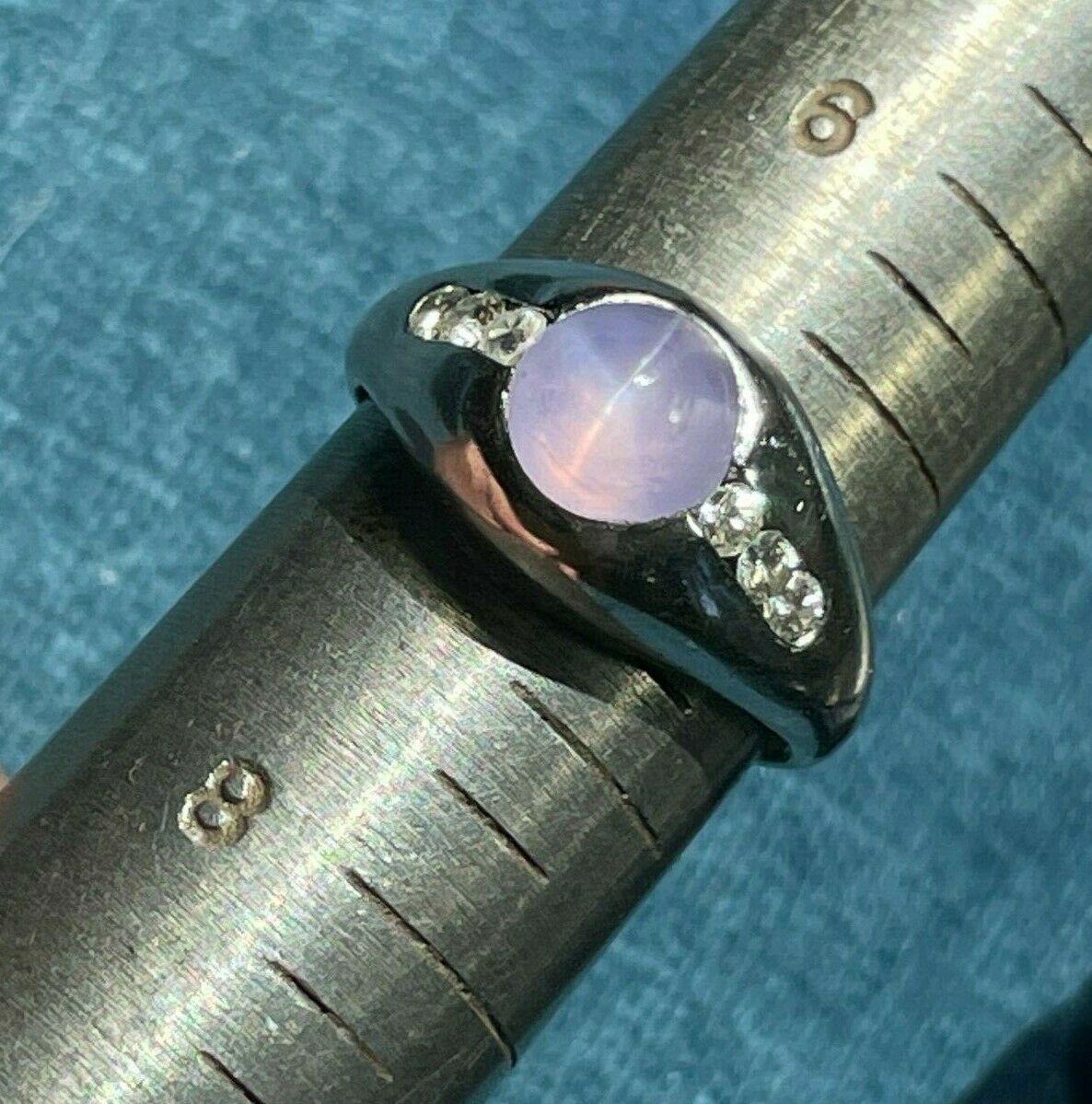 14k White Gold 3 Ct Lavender Pink Star Sapphire Ring w Diamonds **VIDEO**_21_380