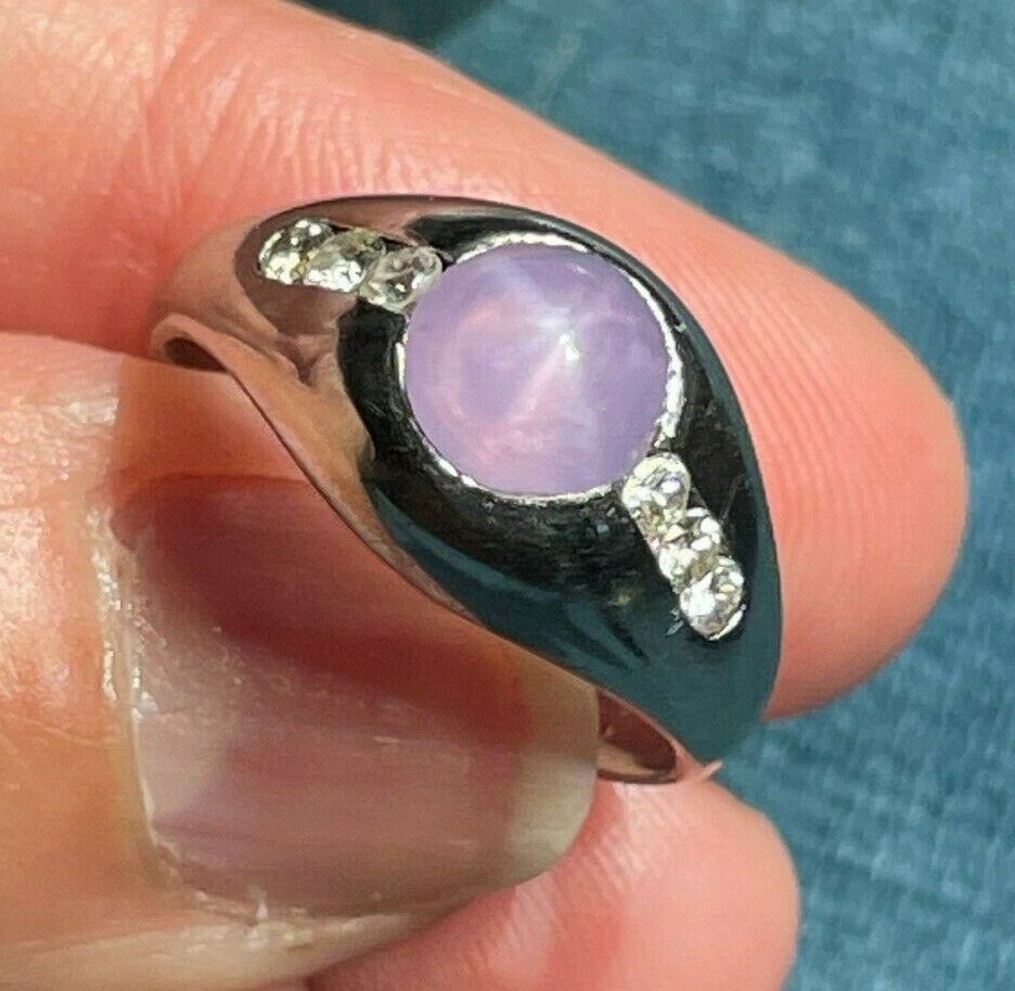 14k White Gold 3 Ct Lavender Pink Star Sapphire Ring w Diamonds **VIDEO**_21_380