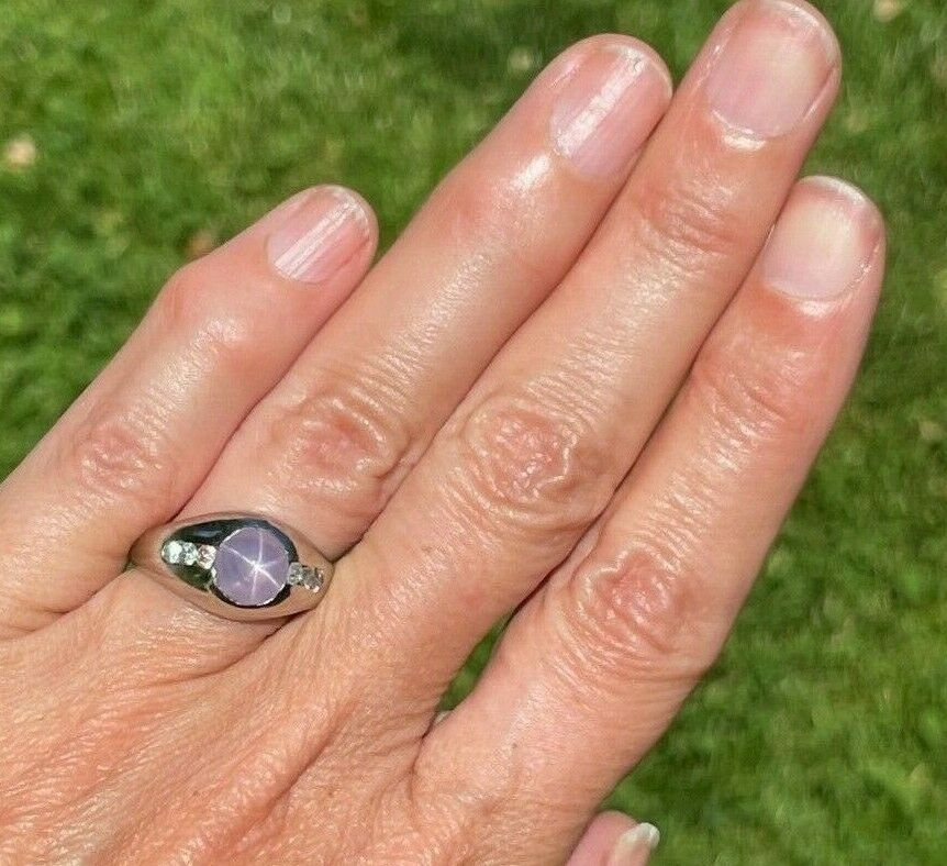 14k White Gold 3 Ct Lavender Pink Star Sapphire Ring w Diamonds **VIDEO**_21_380