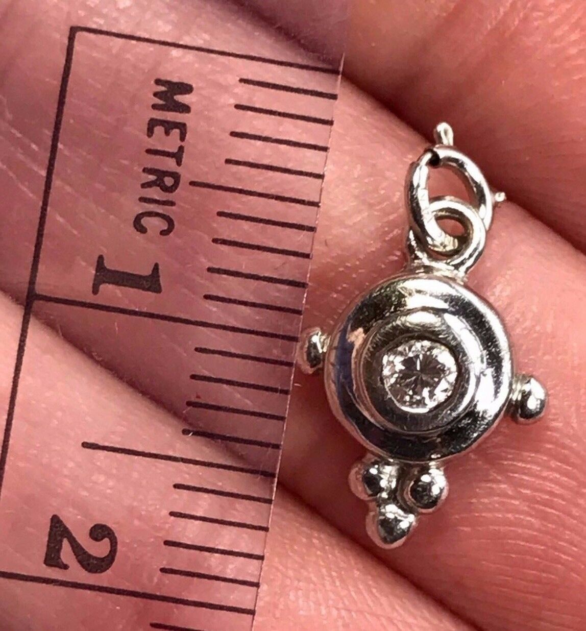 14k White Gold & Natural Diamond Pendant, Bali Bead Design. -K4L5