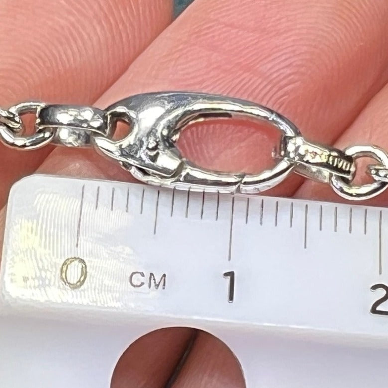14k White Gold Pink Quartz Heart Rolo Station Chain Necklace. 12g