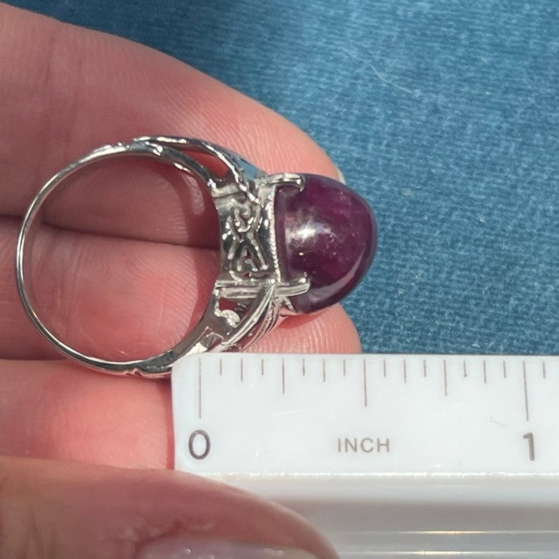 14k White Gold *STAR Ruby* Signet Ring. Bezel Set. 6g + 1/2" *VIDEO*