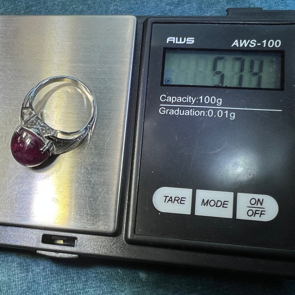 14k White Gold *STAR Ruby* Signet Ring. Bezel Set. 6g + 1/2" *VIDEO*