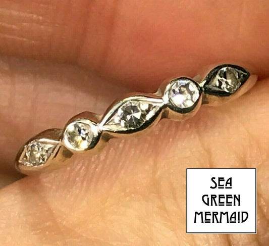 14k White Gold Victorian Rose-Cut Diamond Ring Band. Stacking or Guard