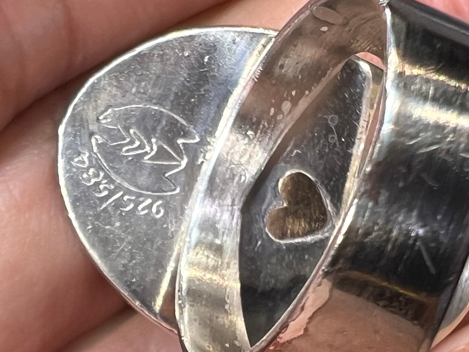 14k Yellow Gold "2 Bears in Love" w Heart in 925 Ring. Old Pawn