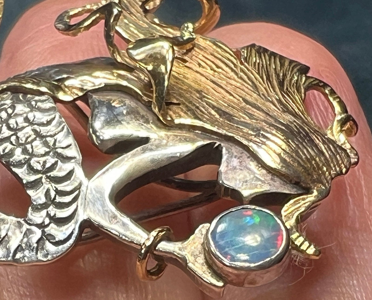 14k Yellow Gold & 925 Australian Opal MERMAID Pendant. 1.75" + 7g *Video*