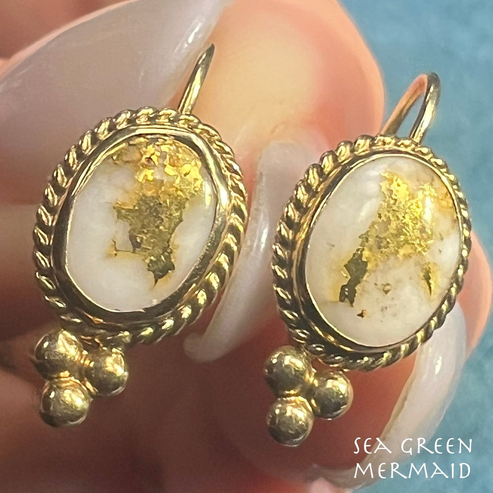 14k Yellow Alaskan Gold in Quartz Leverback Earrings. Carla